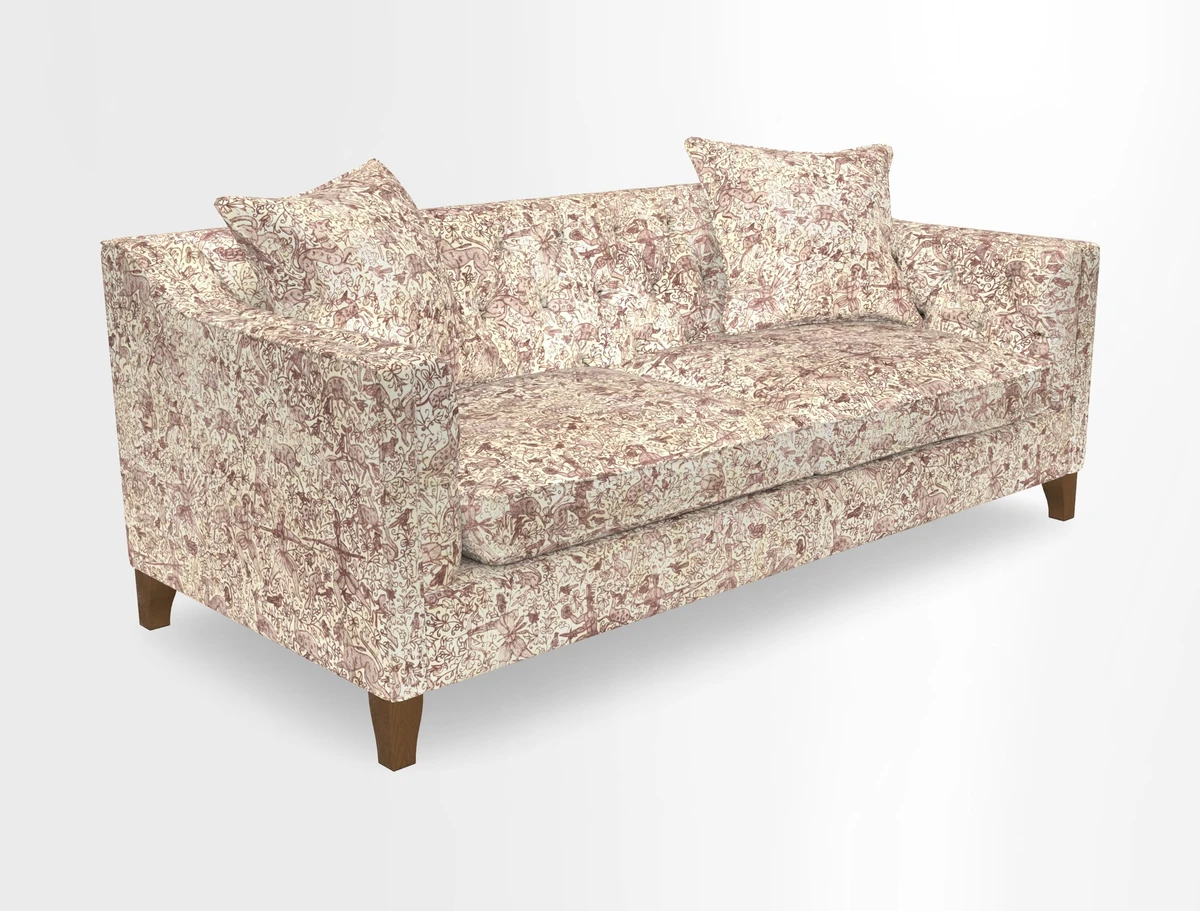 Haresfield 3 Seater Sofa in Linwood Omega Velvet Omega Airforce with Contrasting Piping