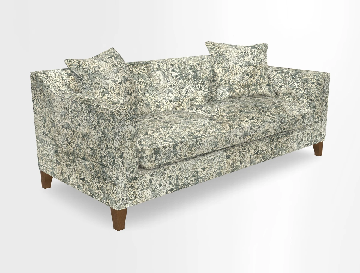 Haresfield 3 Seater Sofa in Linwood Omega Velvet Omega Airforce with Contrasting Piping