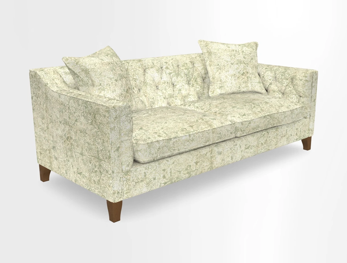 Haresfield 3 Seater Sofa in Linwood Omega Velvet Omega Airforce with Contrasting Piping