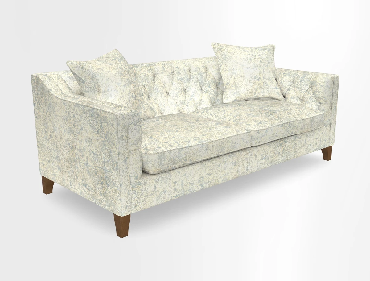 Haresfield 3 Seater Sofa in Linwood Omega Velvet Omega Airforce with Contrasting Piping