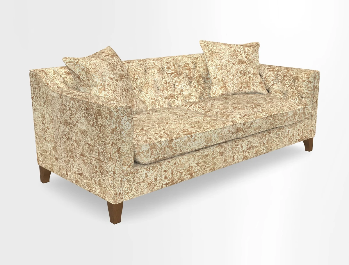 Haresfield 3 Seater Sofa in Linwood Omega Velvet Omega Airforce with Contrasting Piping