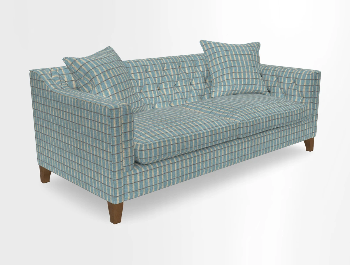 Haresfield 3 Seater Sofa in Linwood Omega Velvet Omega Airforce with Contrasting Piping