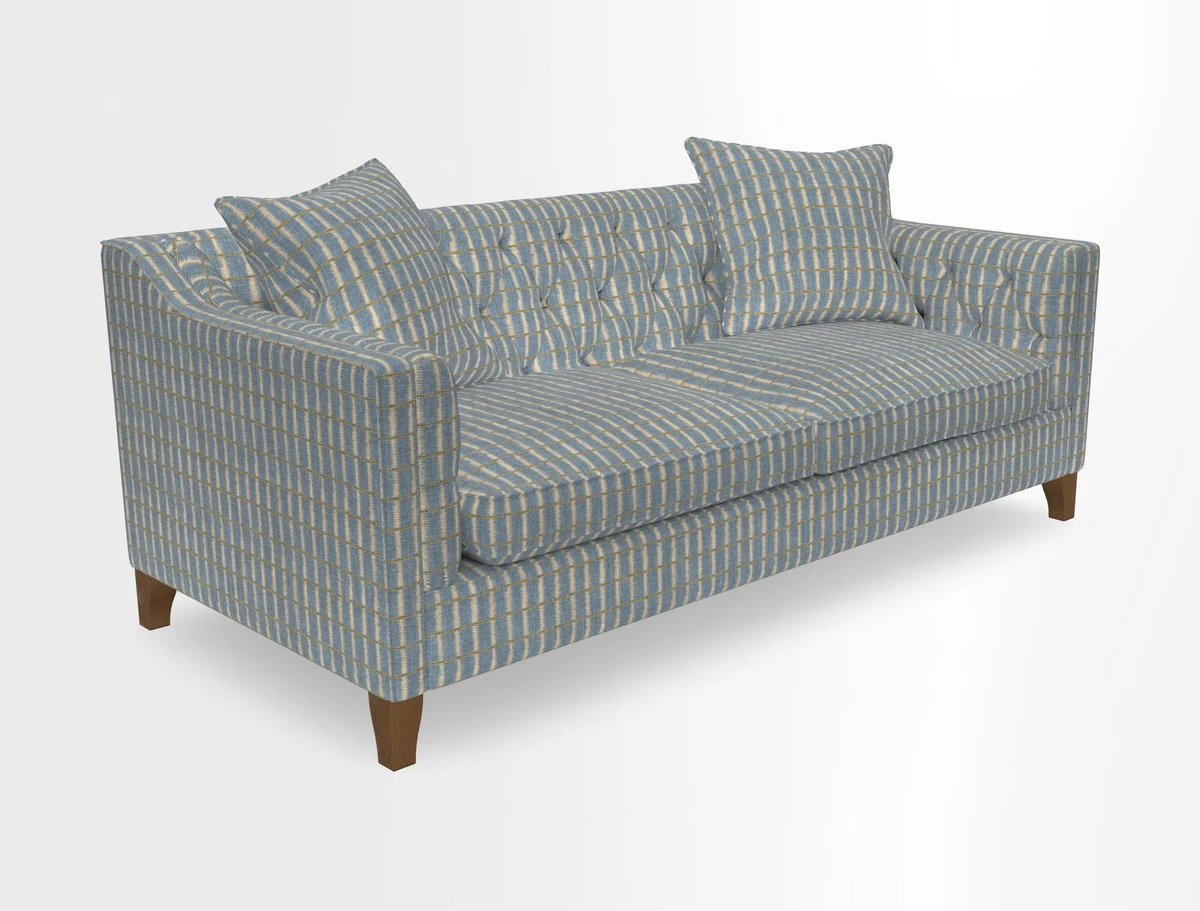 Haresfield 3 Seater Sofa in Linwood Omega Velvet Omega Airforce with Contrasting Piping