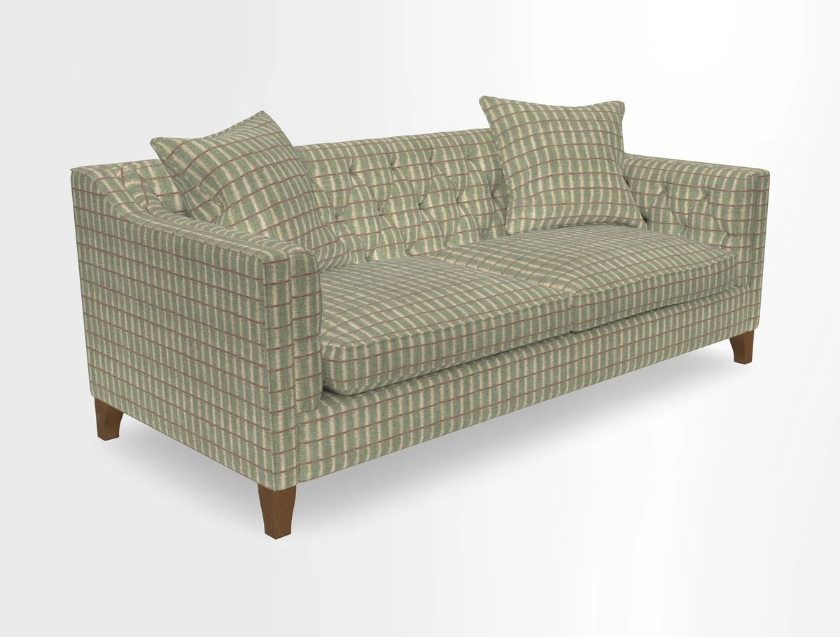 Haresfield 3 Seater Sofa in Linwood Omega Velvet Omega Airforce with Contrasting Piping