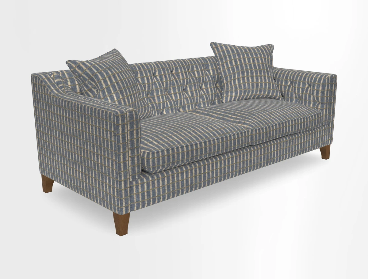 Haresfield 3 Seater Sofa in Linwood Omega Velvet Omega Airforce with Contrasting Piping