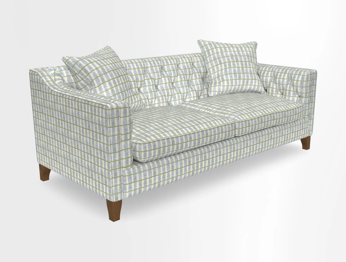 Haresfield 3 Seater Sofa in Linwood Omega Velvet Omega Airforce with Contrasting Piping