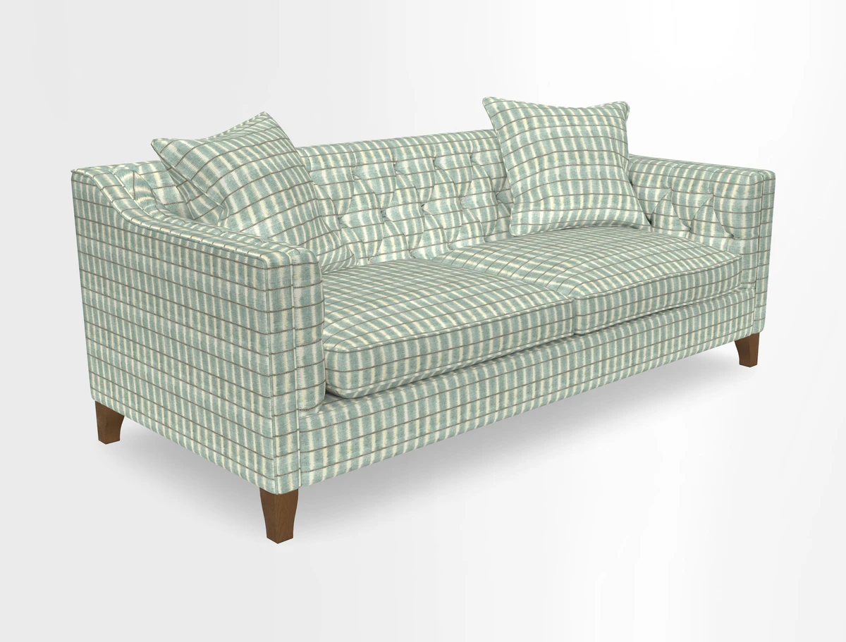 Haresfield 3 Seater Sofa in Linwood Omega Velvet Omega Airforce with Contrasting Piping
