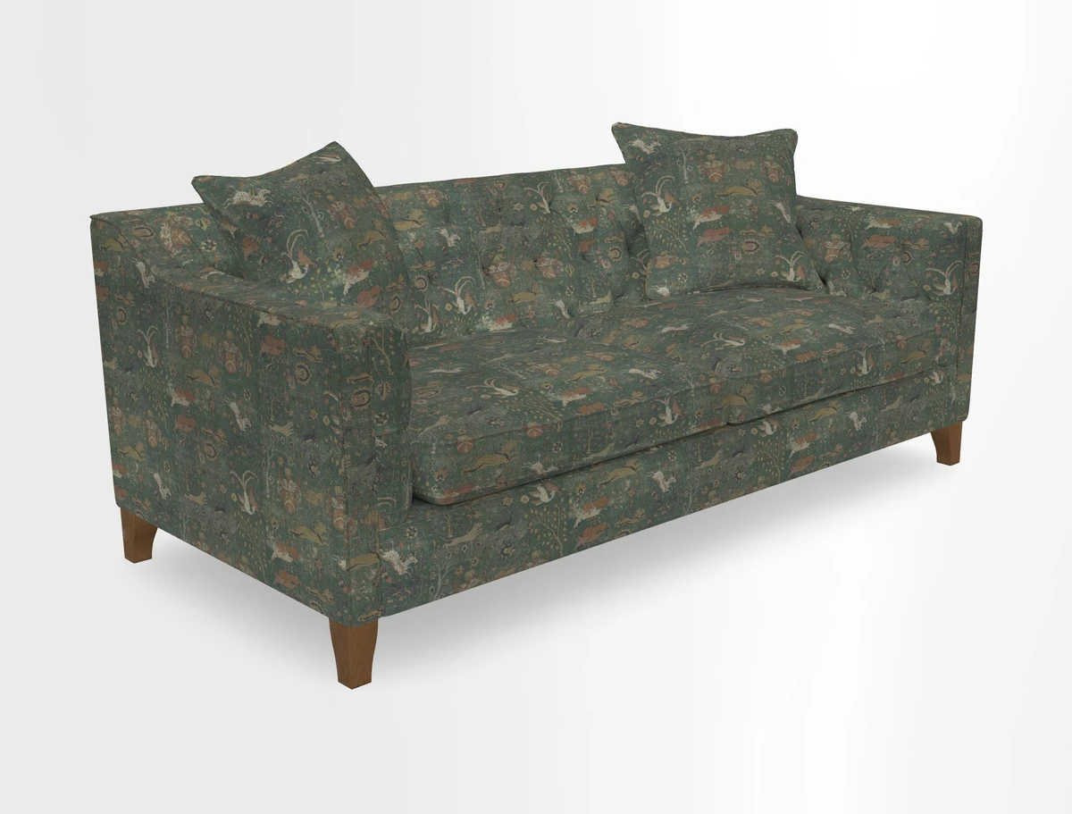 Haresfield 3 Seater Sofa in Linwood Omega Velvet Omega Airforce with Contrasting Piping