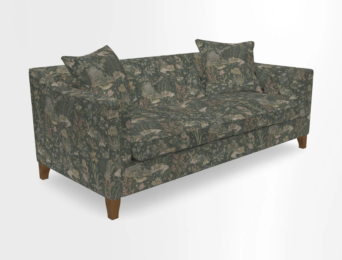 Haresfield 3 Seater Sofa in Linwood Omega Velvet Omega Airforce with Contrasting Piping