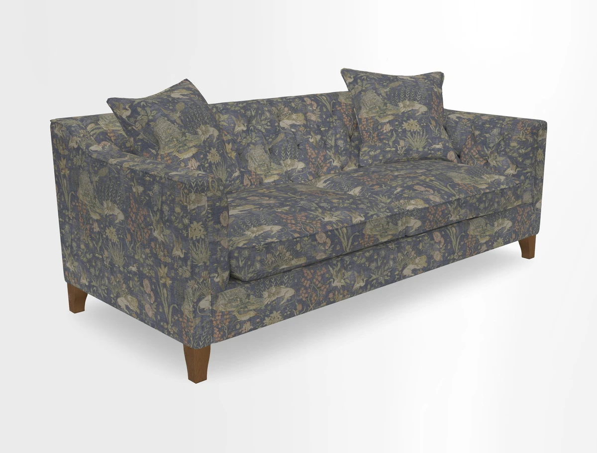 Haresfield 3 Seater Sofa in Linwood Omega Velvet Omega Airforce with Contrasting Piping
