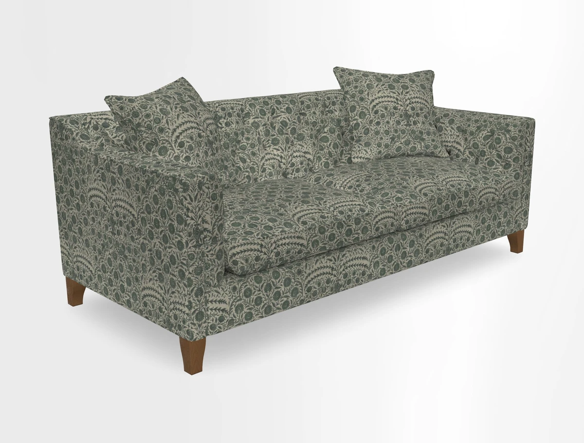 Haresfield 3 Seater Sofa in Linwood Omega Velvet Omega Airforce with Contrasting Piping