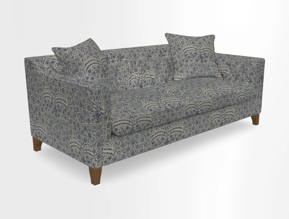 Haresfield 3 Seater Sofa in Linwood Omega Velvet Omega Airforce with Contrasting Piping