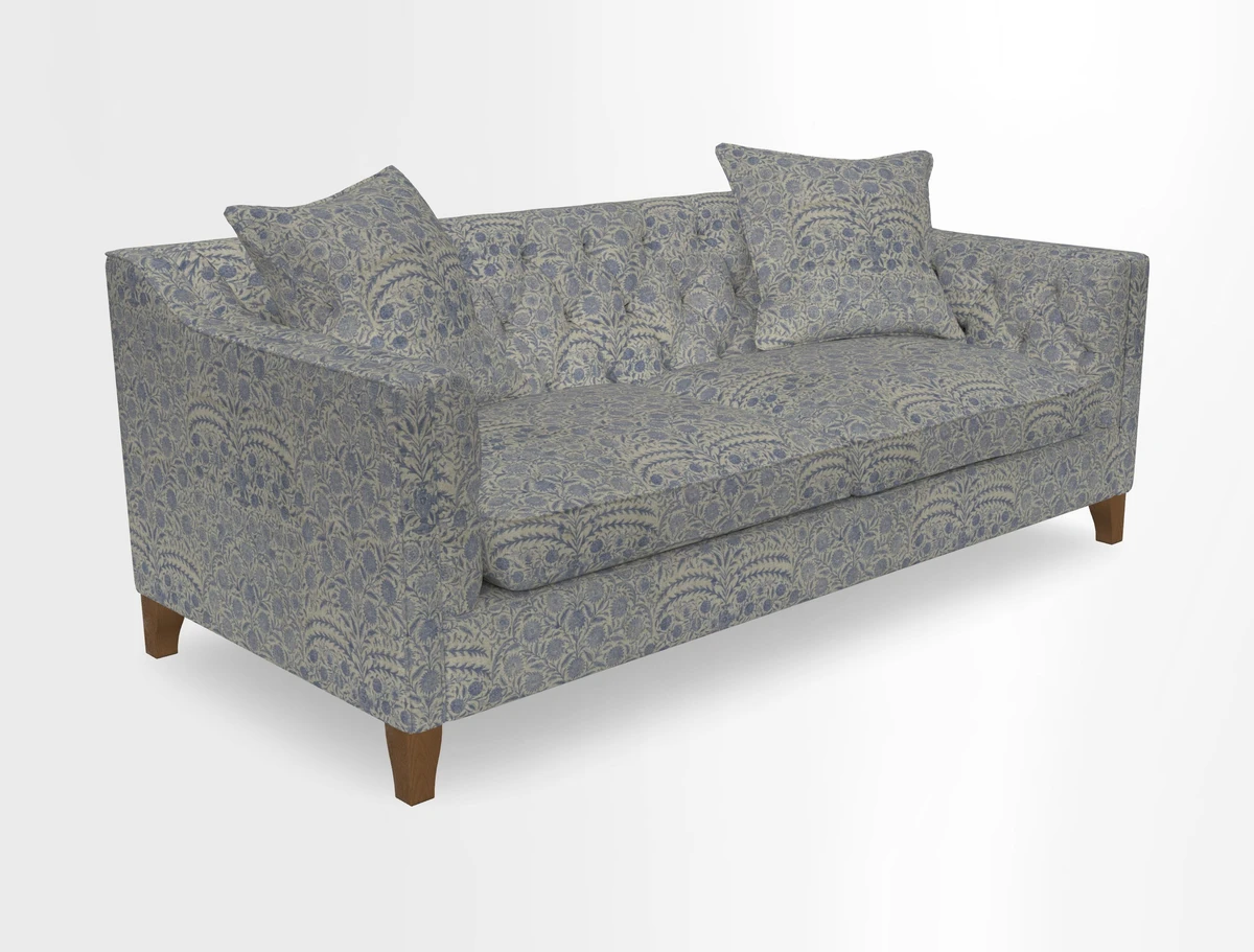 Haresfield 3 Seater Sofa in Linwood Omega Velvet Omega Airforce with Contrasting Piping