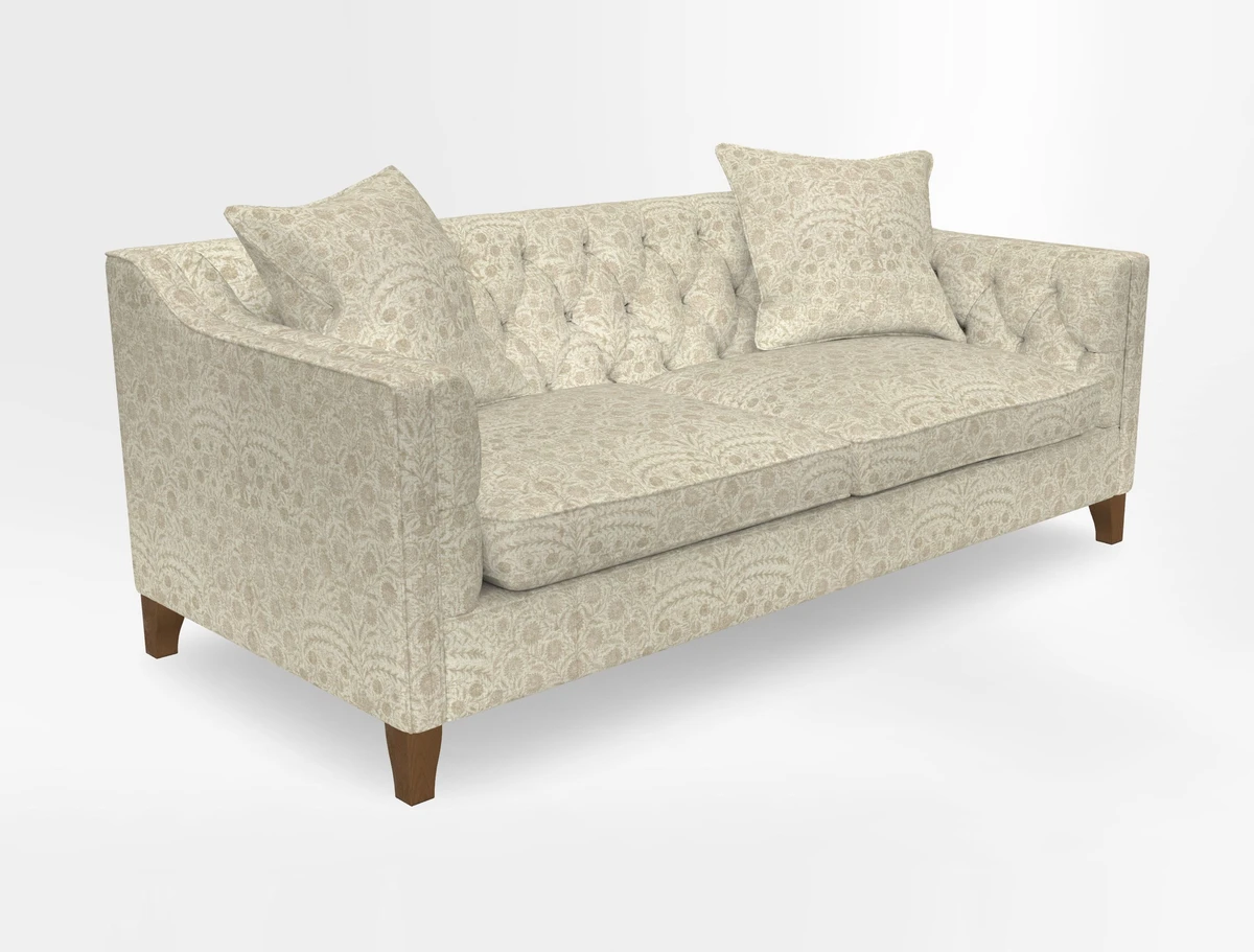 Haresfield 3 Seater Sofa in Linwood Omega Velvet Omega Airforce with Contrasting Piping
