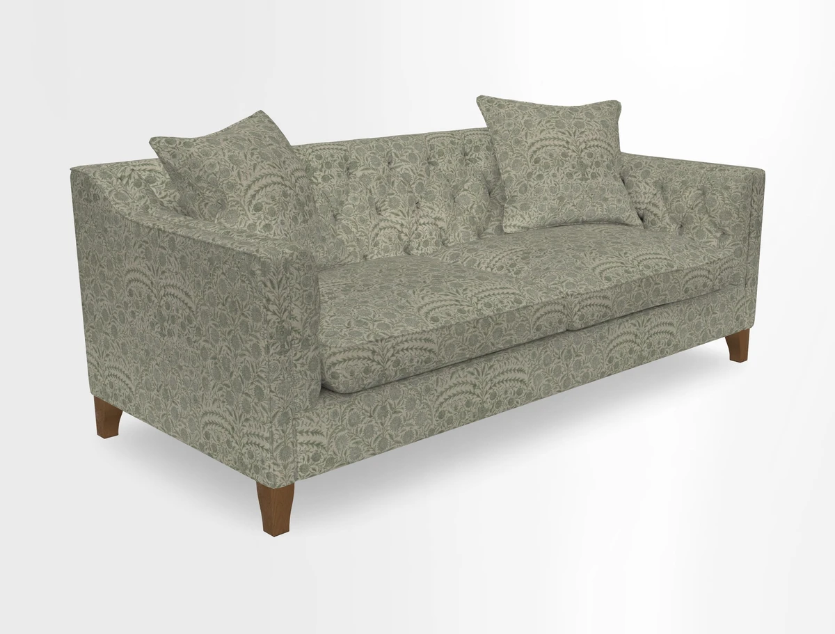 Haresfield 3 Seater Sofa in Linwood Omega Velvet Omega Airforce with Contrasting Piping