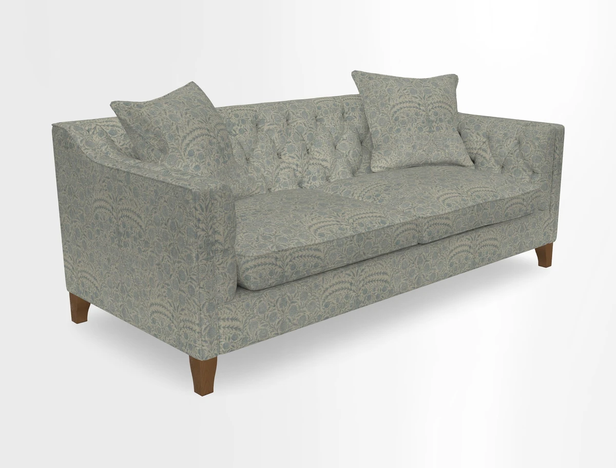 Haresfield 3 Seater Sofa in Linwood Omega Velvet Omega Airforce with Contrasting Piping