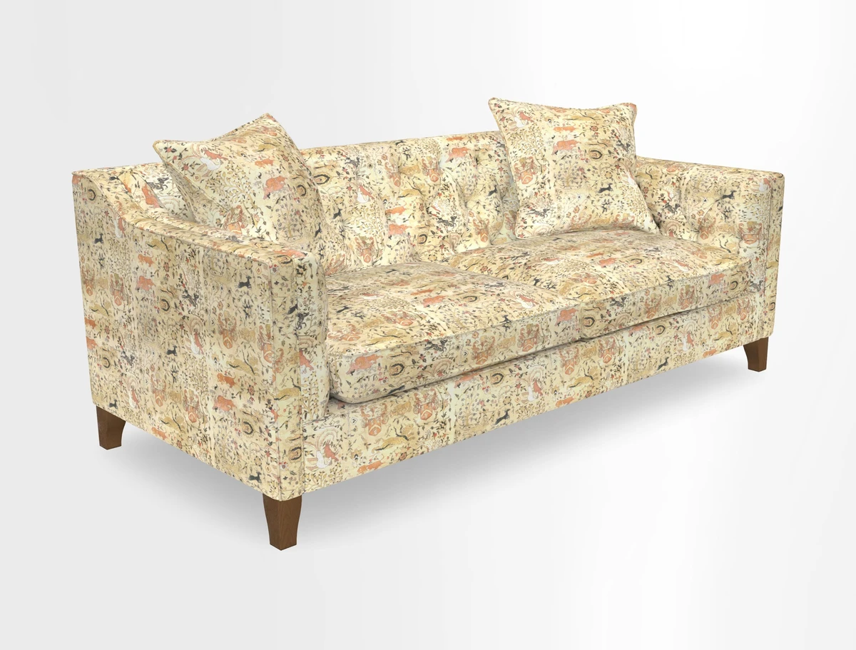 Haresfield 3 Seater Sofa in Linwood Omega Velvet Omega Airforce with Contrasting Piping