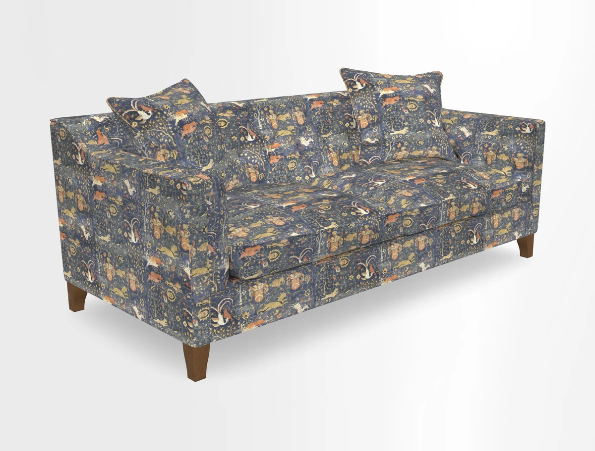 Haresfield 3 Seater Sofa in Linwood Omega Velvet Omega Airforce with Contrasting Piping