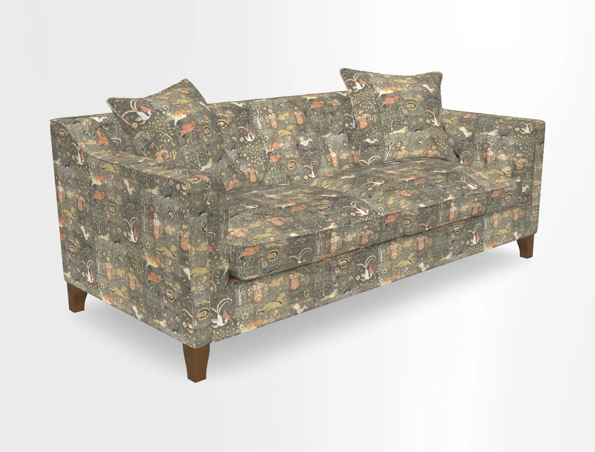 Haresfield 3 Seater Sofa in Linwood Omega Velvet Omega Airforce with Contrasting Piping