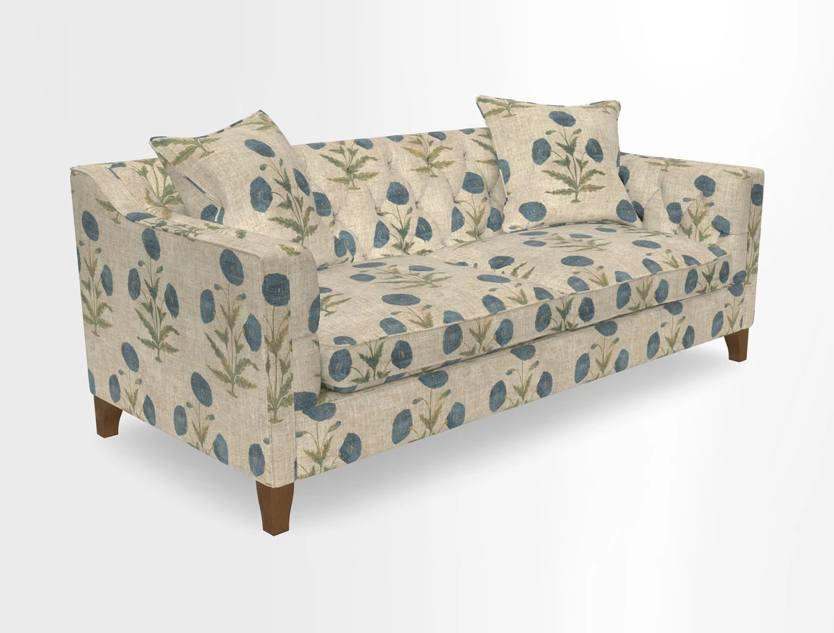 Haresfield 3 Seater Sofa in Linwood Omega Velvet Omega Airforce with Contrasting Piping