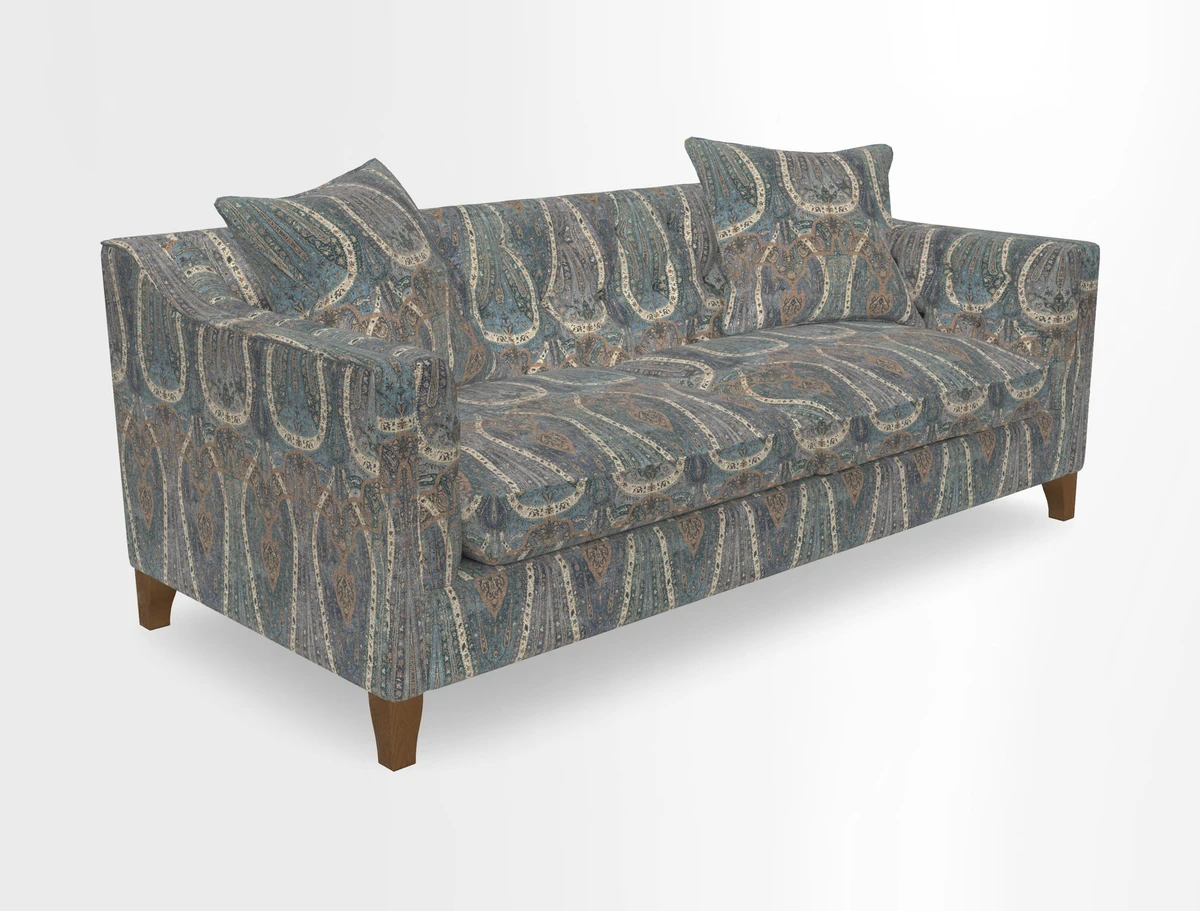 Haresfield 3 Seater Sofa in Linwood Omega Velvet Omega Airforce with Contrasting Piping