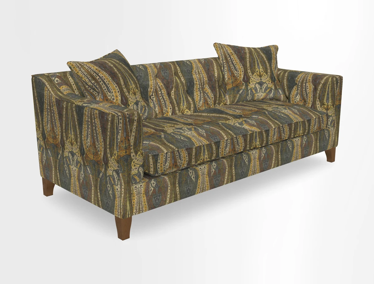 Haresfield 3 Seater Sofa in Linwood Omega Velvet Omega Airforce with Contrasting Piping