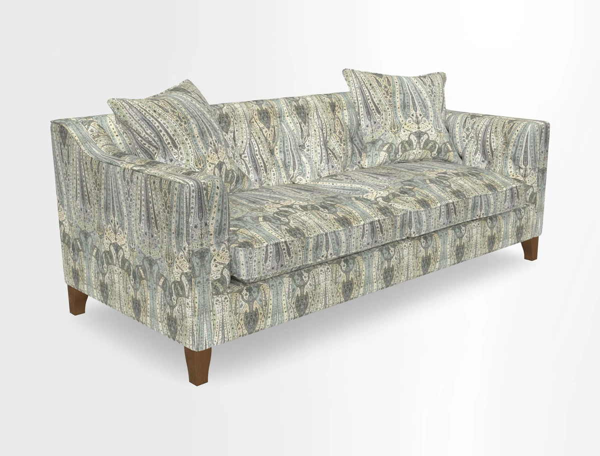 Haresfield 3 Seater Sofa in Linwood Omega Velvet Omega Airforce with Contrasting Piping