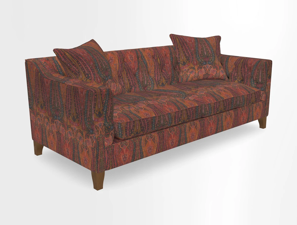 Haresfield 3 Seater Sofa in Linwood Omega Velvet Omega Airforce with Contrasting Piping