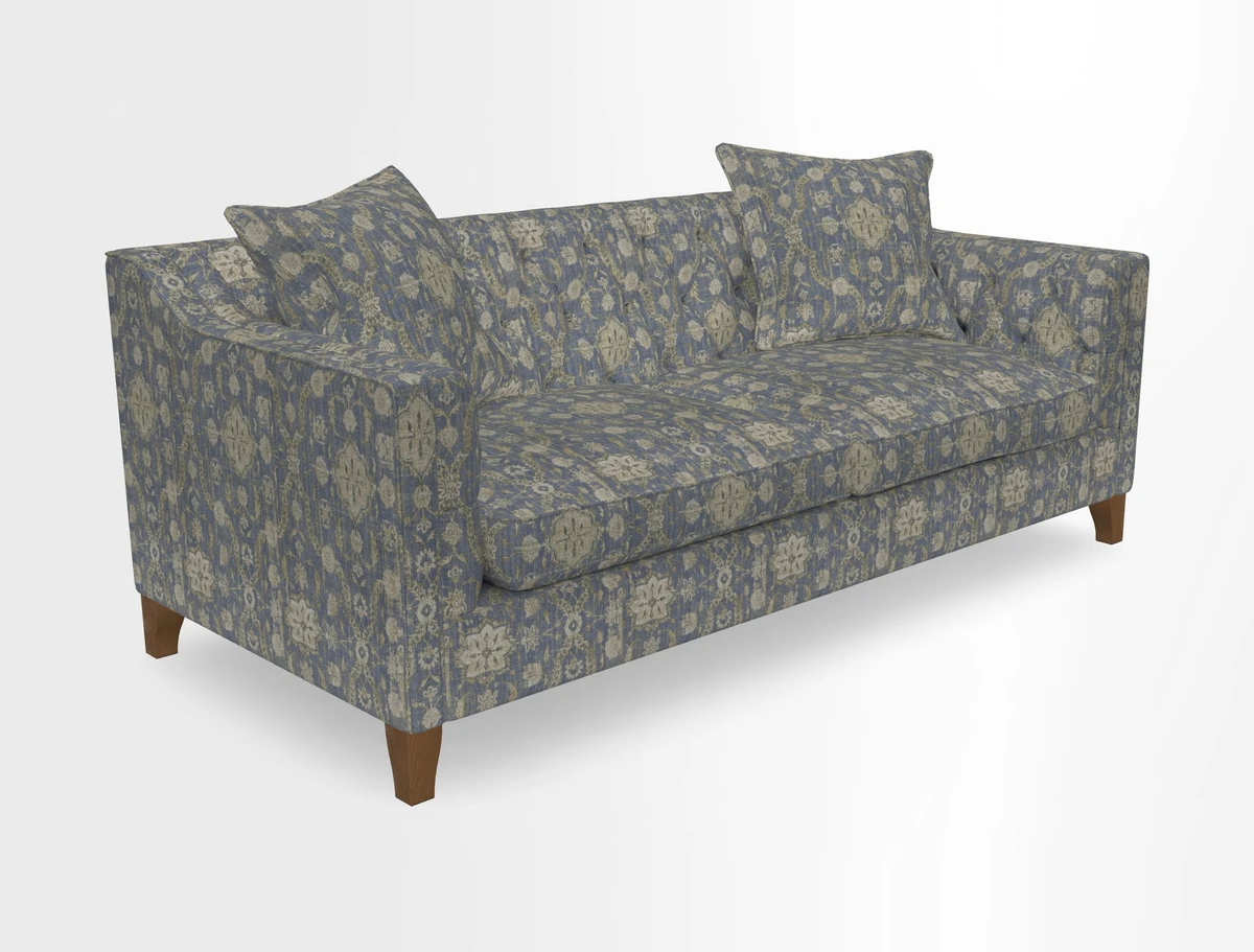 Haresfield 3 Seater Sofa in Linwood Omega Velvet Omega Airforce with Contrasting Piping