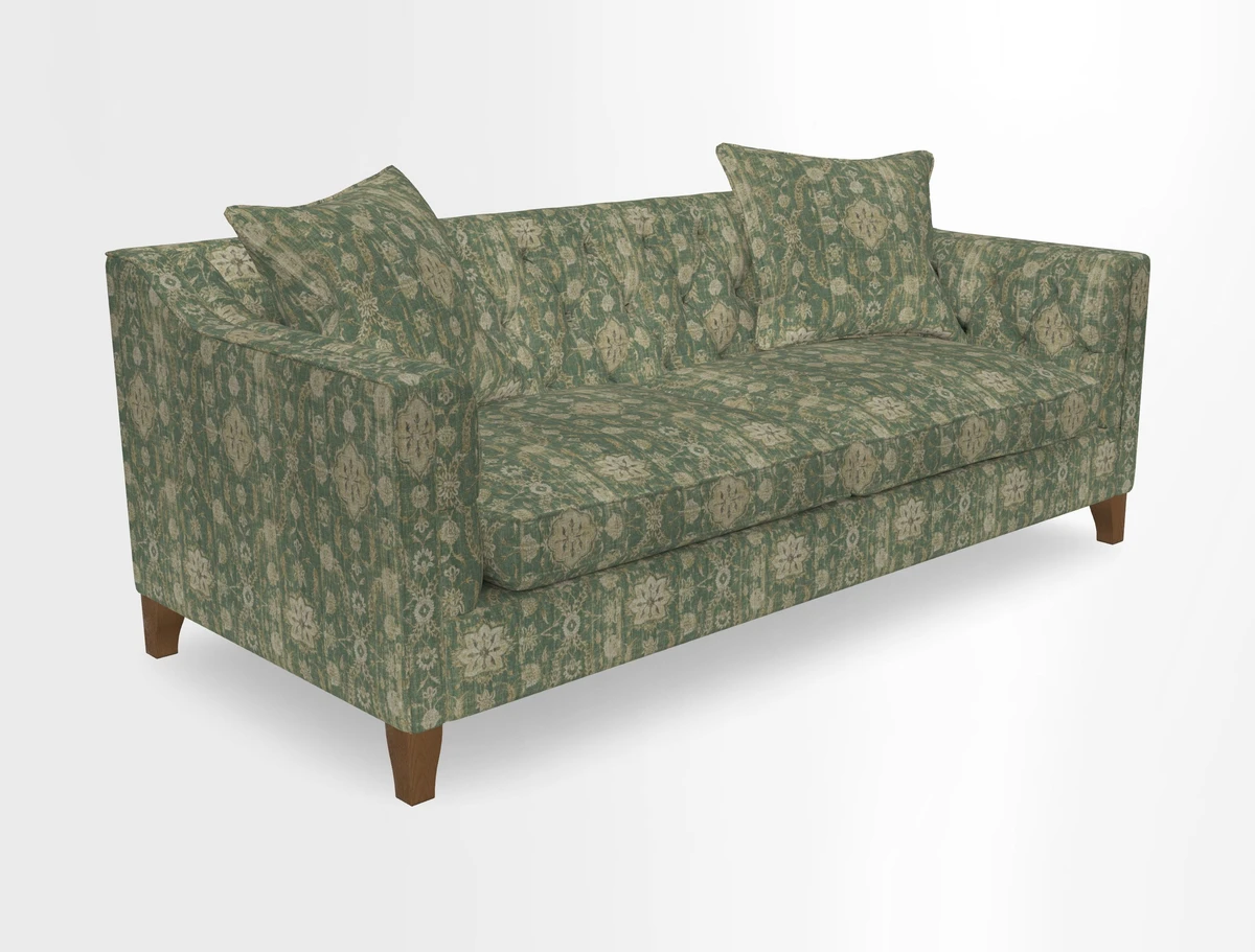 Haresfield 3 Seater Sofa in Linwood Omega Velvet Omega Airforce with Contrasting Piping