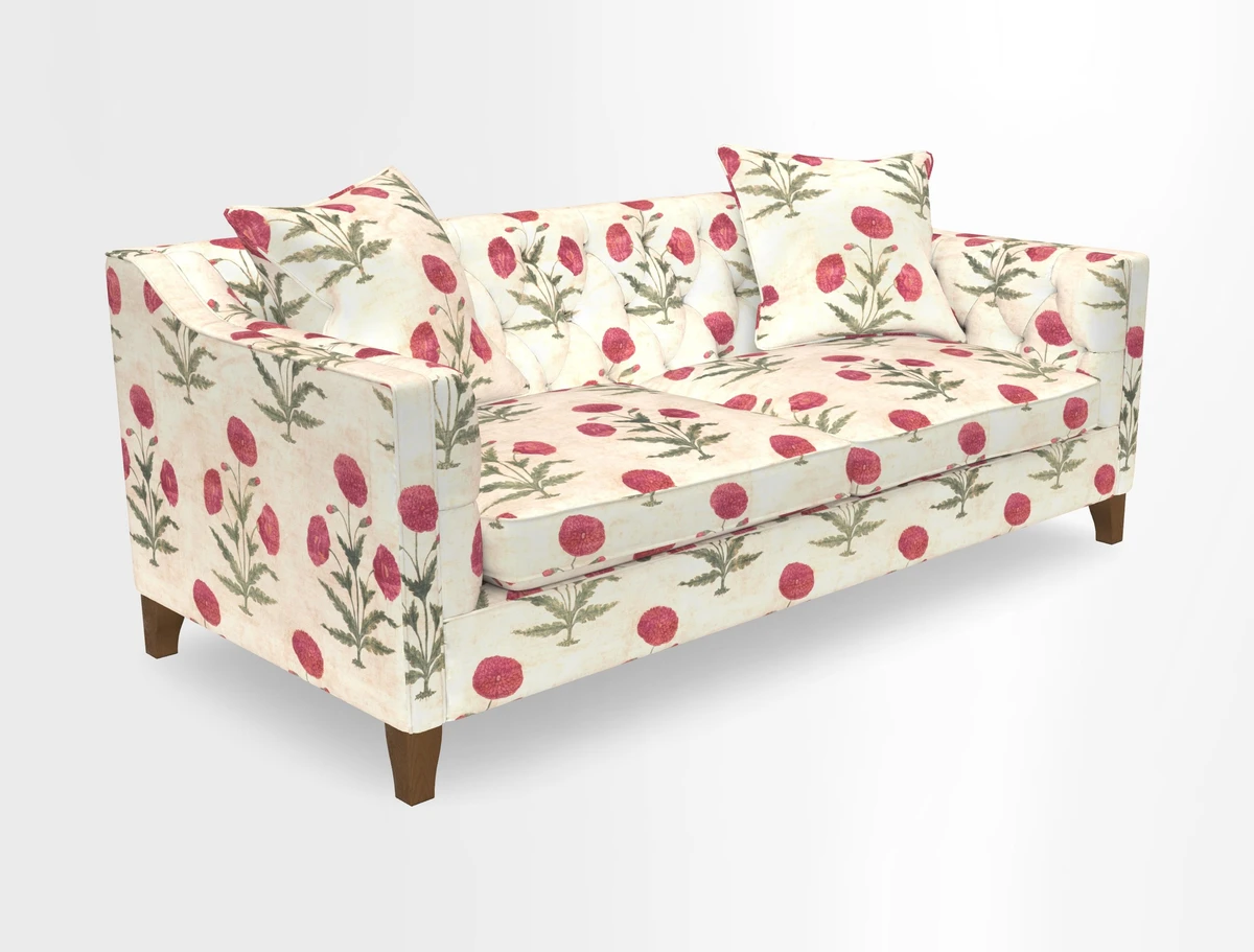 Haresfield 3 Seater Sofa in Linwood Omega Velvet Omega Airforce with Contrasting Piping