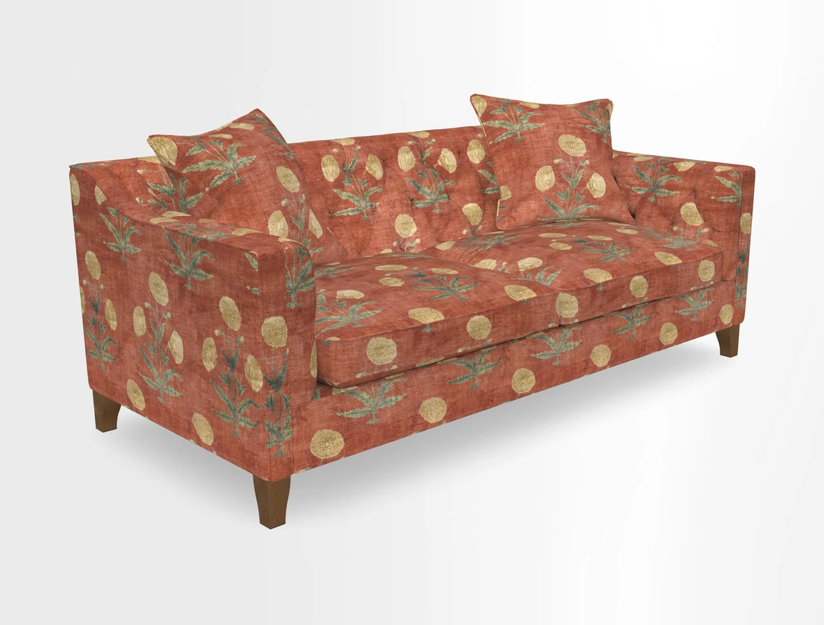 Haresfield 3 Seater Sofa in Linwood Omega Velvet Omega Airforce with Contrasting Piping