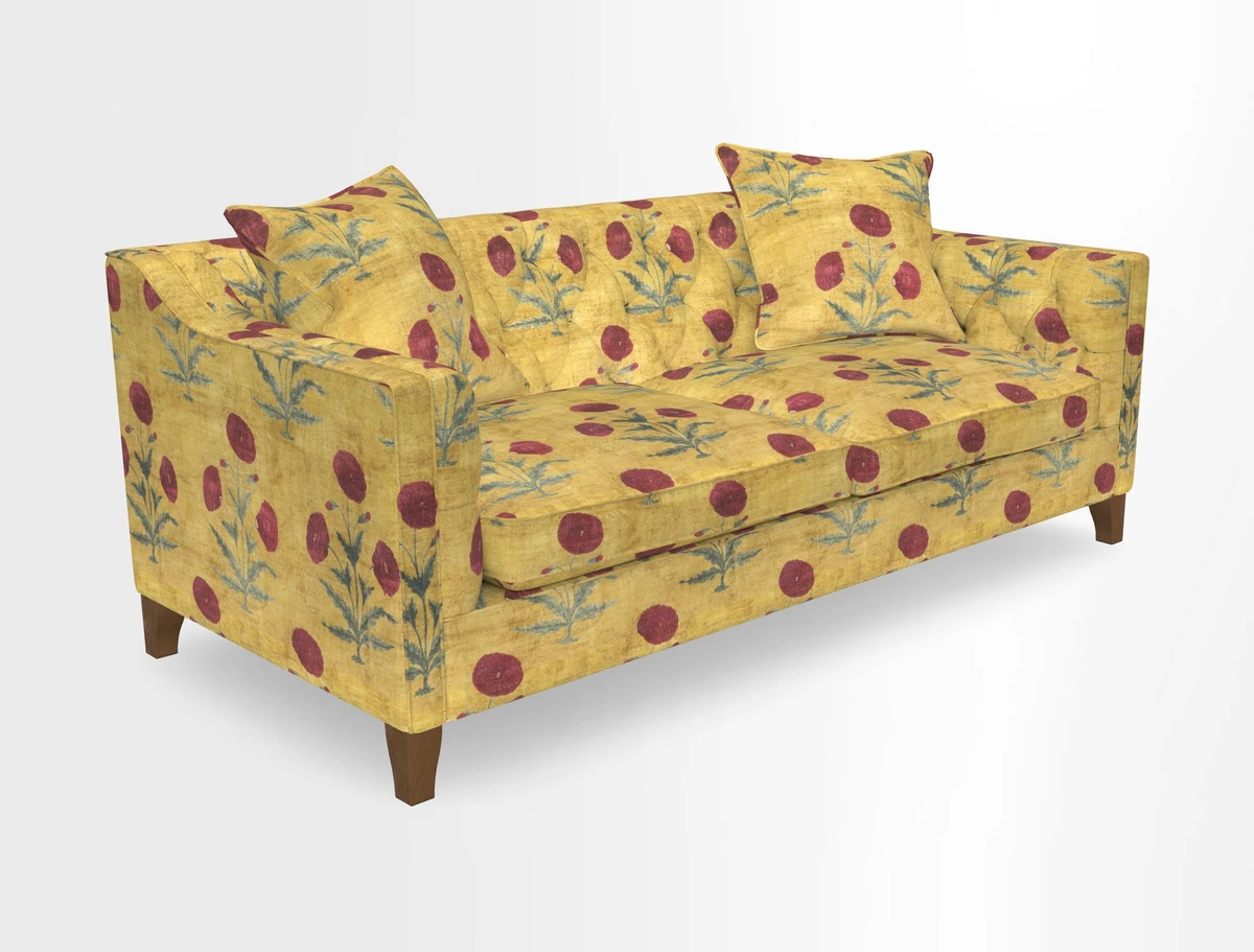 Haresfield 3 Seater Sofa in Linwood Omega Velvet Omega Airforce with Contrasting Piping