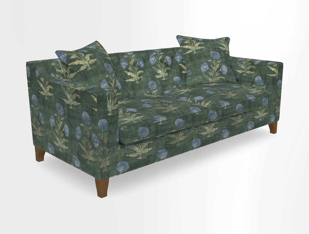 Haresfield 3 Seater Sofa in Linwood Omega Velvet Omega Airforce with Contrasting Piping
