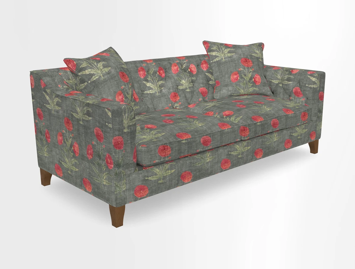Haresfield 3 Seater Sofa in Linwood Omega Velvet Omega Airforce with Contrasting Piping