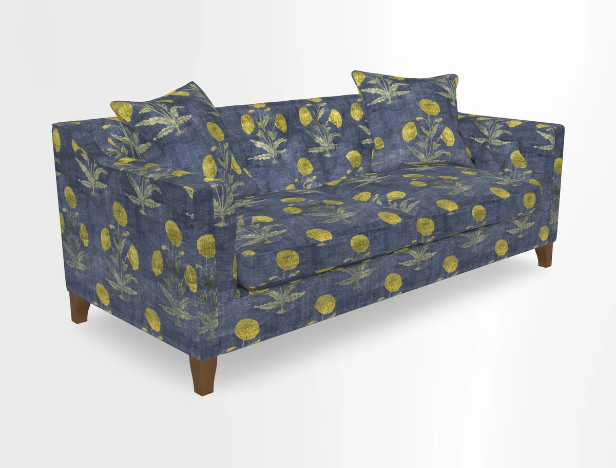 Haresfield 3 Seater Sofa in Linwood Omega Velvet Omega Airforce with Contrasting Piping