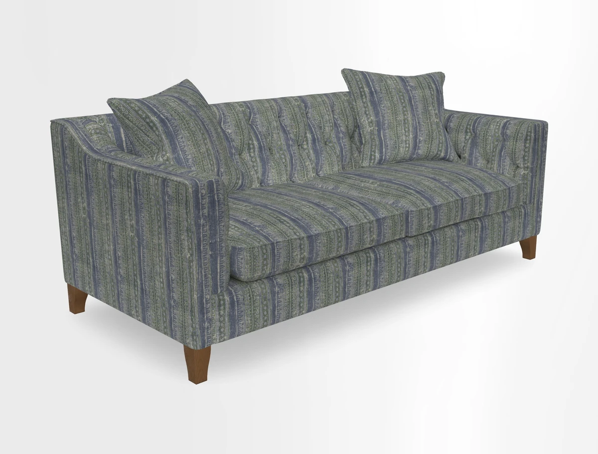 Haresfield 3 Seater Sofa in Linwood Omega Velvet Omega Airforce with Contrasting Piping