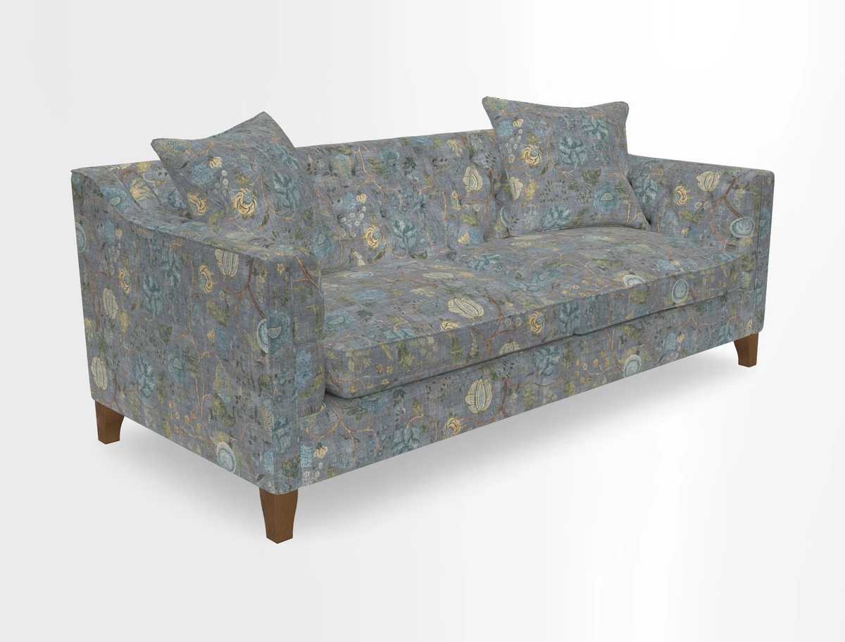 Haresfield 3 Seater Sofa in Linwood Omega Velvet Omega Airforce with Contrasting Piping