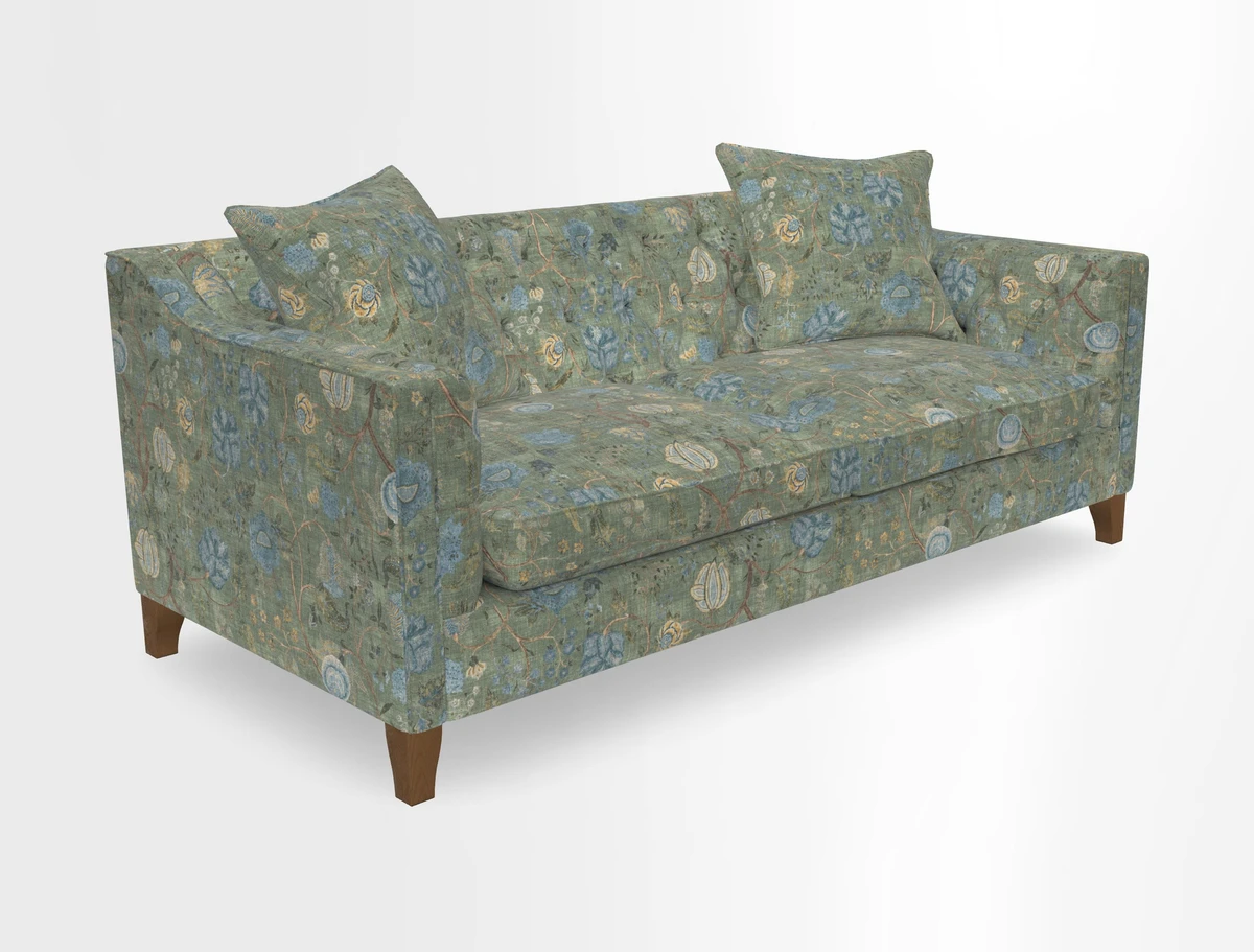 Haresfield 3 Seater Sofa in Linwood Omega Velvet Omega Airforce with Contrasting Piping