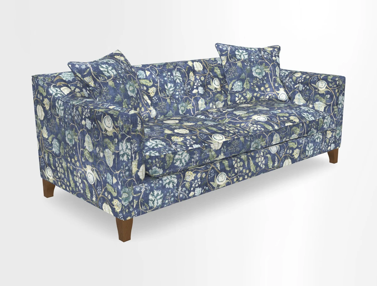 Haresfield 3 Seater Sofa in Linwood Omega Velvet Omega Airforce with Contrasting Piping