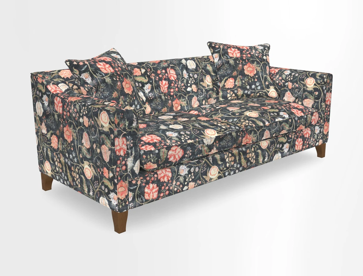 Haresfield 3 Seater Sofa in Linwood Omega Velvet Omega Airforce with Contrasting Piping