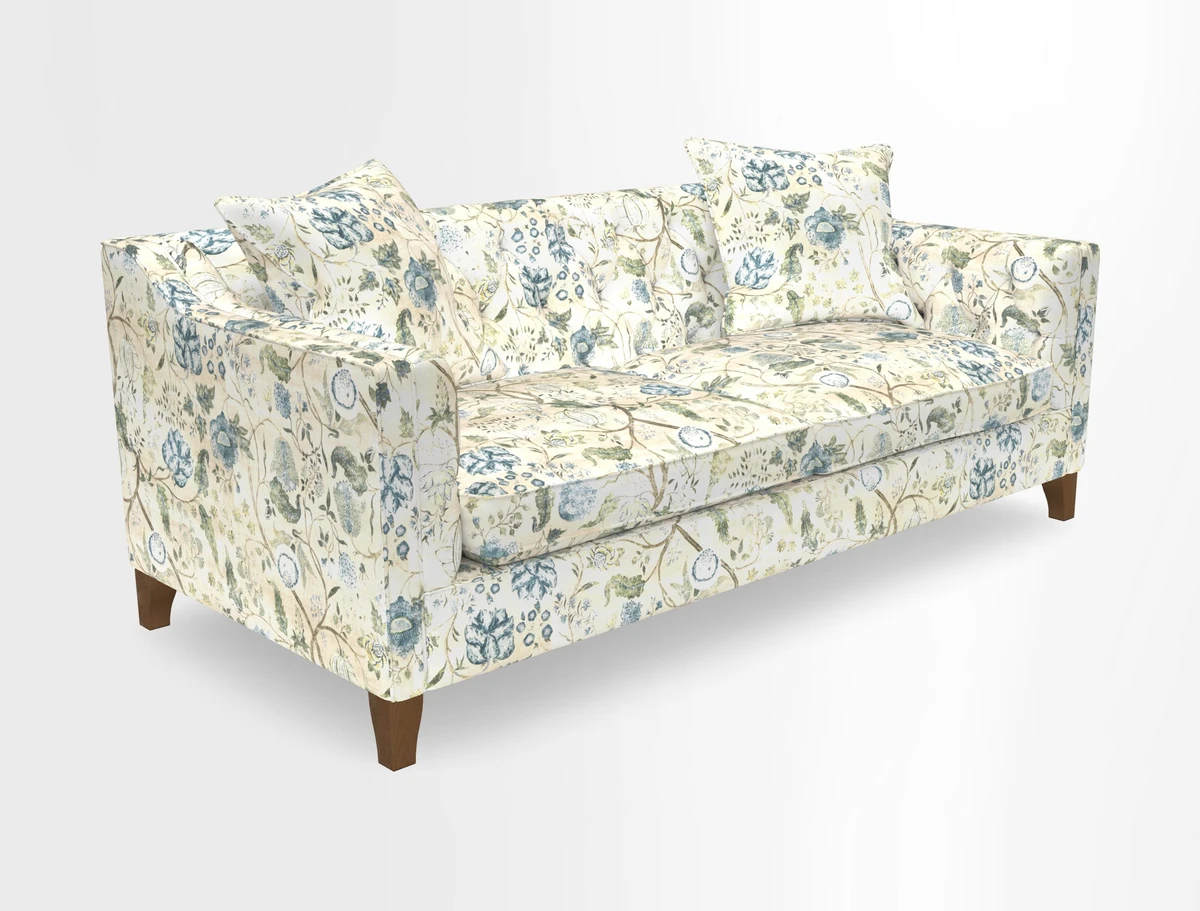 Haresfield 3 Seater Sofa in Linwood Omega Velvet Omega Airforce with Contrasting Piping