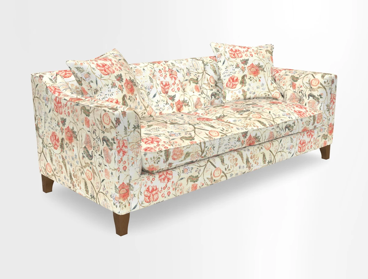 Haresfield 3 Seater Sofa in Linwood Omega Velvet Omega Airforce with Contrasting Piping