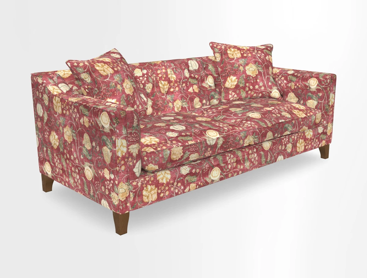 Haresfield 3 Seater Sofa in Linwood Omega Velvet Omega Airforce with Contrasting Piping