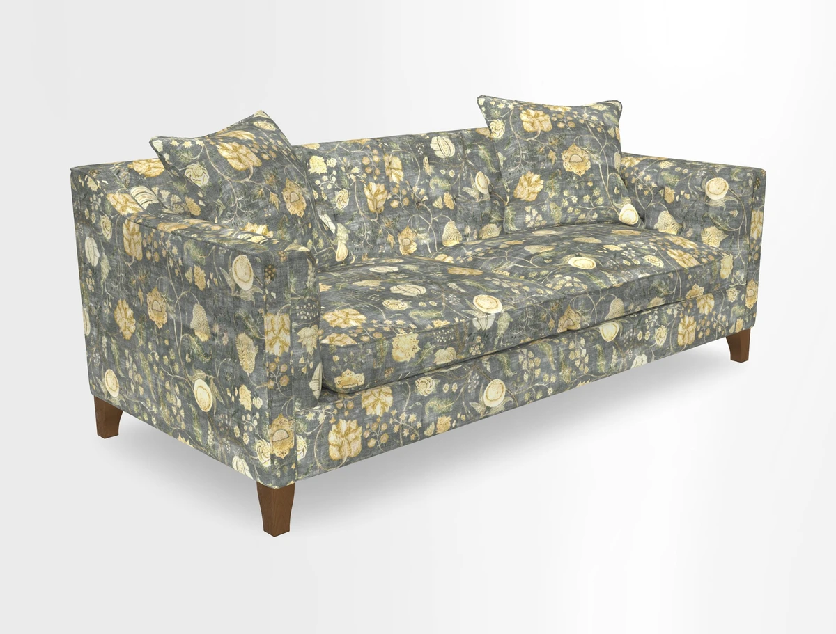 Haresfield 3 Seater Sofa in Linwood Omega Velvet Omega Airforce with Contrasting Piping