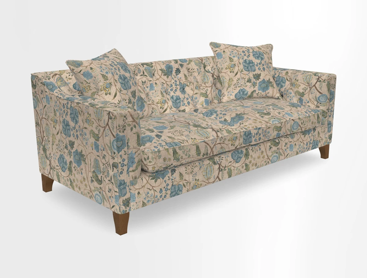 Haresfield 3 Seater Sofa in Linwood Omega Velvet Omega Airforce with Contrasting Piping