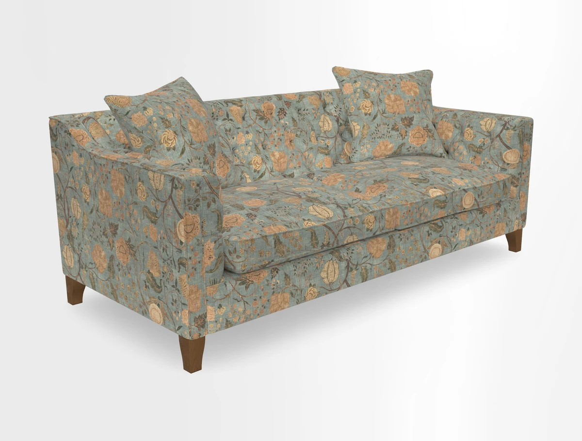 Haresfield 3 Seater Sofa in Linwood Omega Velvet Omega Airforce with Contrasting Piping