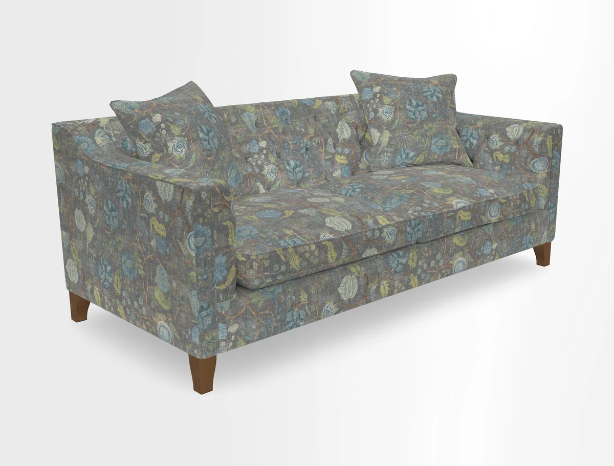 Haresfield 3 Seater Sofa in Linwood Omega Velvet Omega Airforce with Contrasting Piping