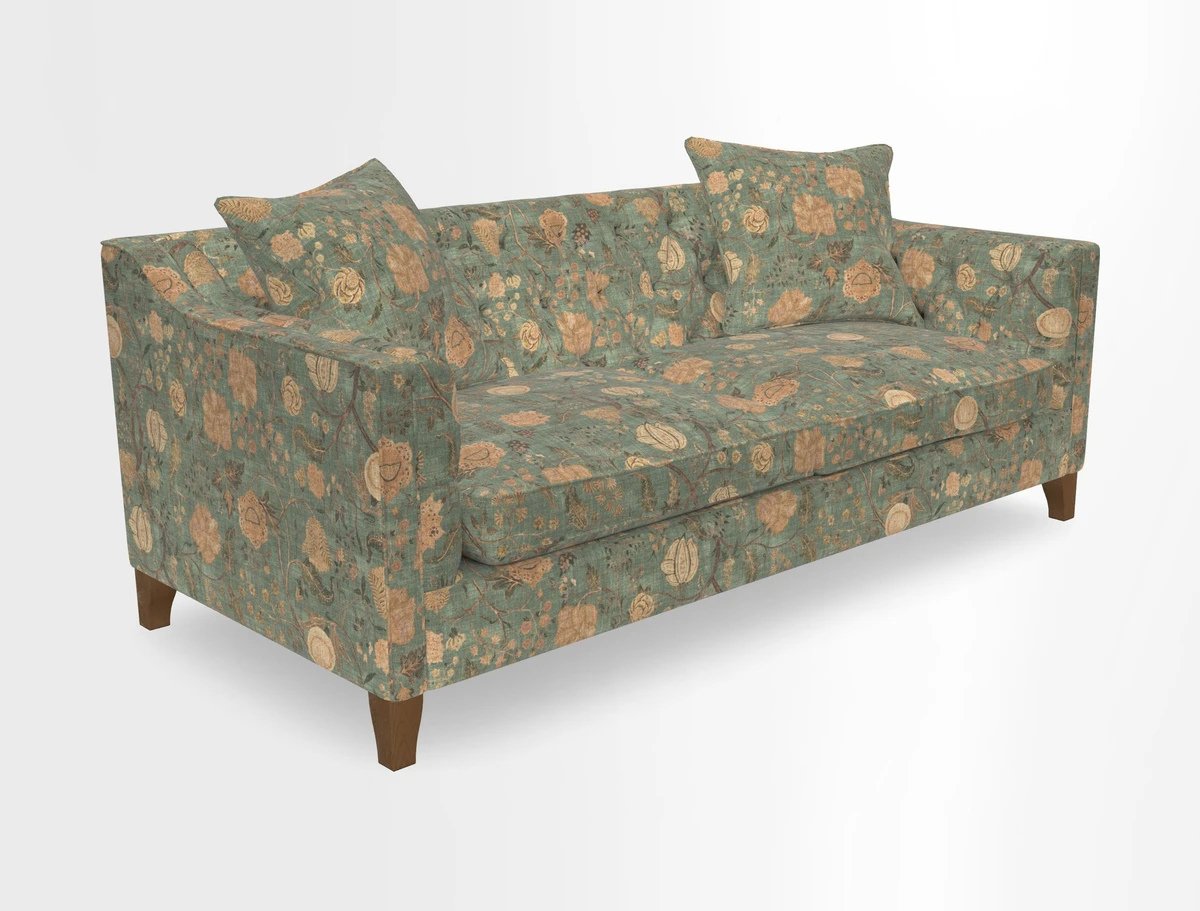 Haresfield 3 Seater Sofa in Linwood Omega Velvet Omega Airforce with Contrasting Piping