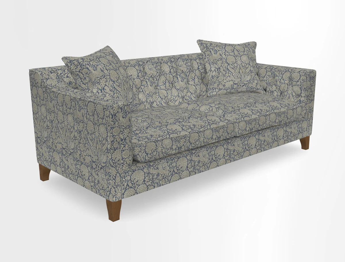 Haresfield 3 Seater Sofa in Linwood Omega Velvet Omega Airforce with Contrasting Piping